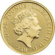 25 Pounds - Elizabeth II White Lion of Mortimer; 1/4 oz Fine Gold obverse image
