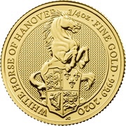 25 Pounds - Elizabeth II White Horse of Hanover; 1/4 oz Fine Gold, United Kingdom, 2020 reverse image