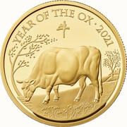 25 Pounds - Elizabeth II Year of The Ox; Gold Proof, United Kingdom, 2021 reverse image