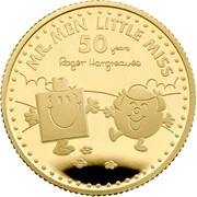25 Pounds - Elizabeth II Mr. Strong and Little Miss Giggles; Gold Proof, United Kingdom, 2021 reverse image