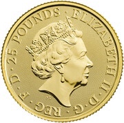 25 Pounds - Elizabeth II White Greyhound of Richmond; 1/4 oz Fine Gold obverse image