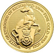 25 Pounds - Elizabeth II White Greyhound of Richmond; 1/4 oz Fine Gold, United Kingdom, 2021 reverse image