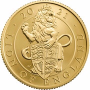 25 Pounds - Elizabeth II Lion of England; Gold Proof, United Kingdom, 2021 reverse image