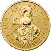 25 Pounds - Elizabeth II Unicorn of Scotland; Gold Proof, United Kingdom, 2021 reverse image