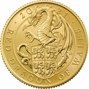 25 Pounds - Elizabeth II Red Dragon of Wales; Gold Proof, United Kingdom, 2021 reverse image