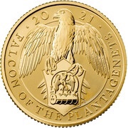25 Pounds - Elizabeth II Falcon of the Plantagenets; Gold Proof, United Kingdom, 2021 reverse image