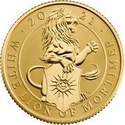 25 Pounds - Elizabeth II White Lion of Mortimer; Gold Proof, United Kingdom, 2021 reverse image