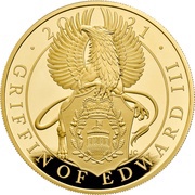 25 Pounds - Elizabeth II Griffin of Edward III; Gold Proof, United Kingdom, 2021 reverse image