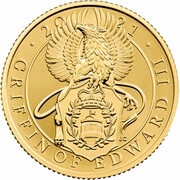 25 Pounds - Elizabeth II Griffin of Edward III; Gold Proof, United Kingdom, 2021 reverse image