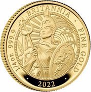 25 Pounds - Elizabeth II 5th portrait; 1/4 oz Fine Gold, United Kingdom, 2022 reverse image