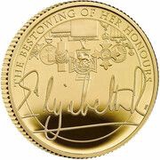 25 Pounds - Elizabeth II The Queen's Reign, Bestowing Her Honours; Gold Proof, United Kingdom, 2022 reverse image