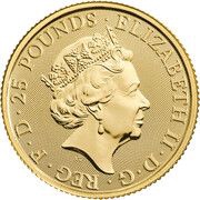 25 Pounds - Elizabeth II Lion of England; 1/4 oz Fine Gold obverse image