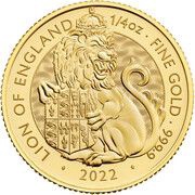 25 Pounds - Elizabeth II Lion of England; 1/4 oz Fine Gold, United Kingdom, 2022 reverse image