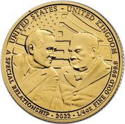 25 Pounds - Elizabeth II Churchill and Roosevelt; 1/4 oz Fine Gold, United Kingdom, 2022 reverse image