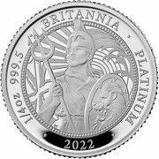 25 Pounds - Elizabeth II 5th portrait; 1/4 oz Fine Platinum, United Kingdom, 2022 reverse image