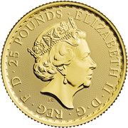 25 Pounds - Elizabeth II Posthumous; Mayflower; 1/4 oz Fine Gold obverse image
