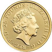 25 Pounds - Elizabeth II Posthumous; Yale of Beaufort; 1/4 oz Fine Gold obverse image