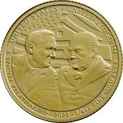 25 Pounds - Charles III Churchill and Roosevelt; 1/4 oz Fine Gold, United Kingdom, 2023 reverse image