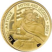 25 Pounds - Charles III King Arthur; Gold Proof, United Kingdom, 2023 reverse image