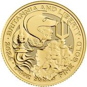25 Pounds - Charles III Britannia & Liberty; 1/4 oz Fine Gold, United Kingdom, 2024 reverse image