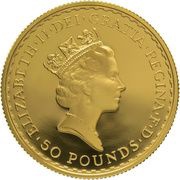 50 Pounds - Elizabeth II 3rd portrait; 1/2 oz Fine Gold obverse image