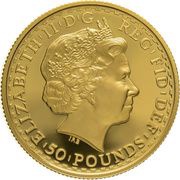 50 Pounds - Elizabeth II 4th portrait; 1/2 oz Fine Gold obverse image