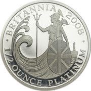 50 Pounds - Elizabeth II 4th portrait; 1/2 oz Fine Platinum, United Kingdom, 2008 reverse image