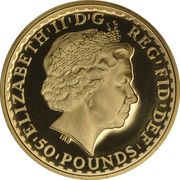 50 Pounds - Elizabeth II 4th portrait; 1/2 oz Fine Gold obverse image