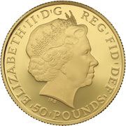 50 Pounds - Elizabeth II 4th portrait; 1/2 oz Fine Gold obverse image