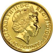 50 Pounds - Elizabeth II 4th portrait; 1/2 oz Fine Gold obverse image
