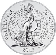50 Pounds - Elizabeth II 5th portrait; 1 oz Fine Silver, United Kingdom, 2015 reverse image