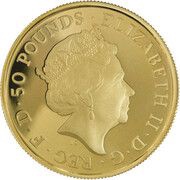 50 Pounds - Elizabeth II 5th portrait; 1/2 oz Fine Gold obverse image
