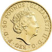 50 Pounds - Elizabeth II 5th portrait; 1/2 oz Fine Gold obverse image