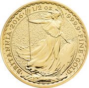 50 Pounds - Elizabeth II 5th portrait; 1/2 oz Fine Gold, United Kingdom, 2016 reverse image