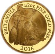 50 Pounds - Elizabeth II 5th portrait; 1/2 oz Fine Gold, United Kingdom, 2016 reverse image