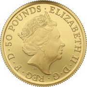 50 Pounds - Elizabeth II 5th portrait; 1/2 oz Fine Gold obverse image