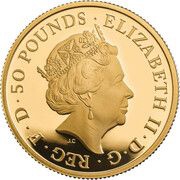 50 Pounds - Elizabeth II 5th portrait; 1/2 oz Fine Gold obverse image