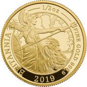 50 Pounds - Elizabeth II 5th portrait; 1/2 oz Fine Gold, United Kingdom, 2019 reverse image