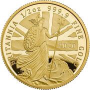 50 Pounds - Elizabeth II 5th portrait; 1/2 oz Fine Gold, United Kingdom, 2020 reverse image