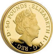 50 Pounds - Elizabeth II 5th portrait; 1/2 oz Fine Gold obverse image