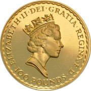 100 Pounds - Elizabeth II 3rd portrait; 1 oz Fine Gold obverse image