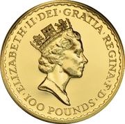 100 Pounds - Elizabeth II 3rd portrait; 1 oz Fine Gold obverse image