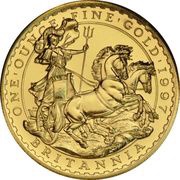 100 Pounds - Elizabeth II 3rd portrait; 1 oz Fine Gold, United Kingdom, 1997 reverse image