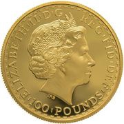 100 Pounds - Elizabeth II 4th portrait; 1 oz Fine Gold obverse image