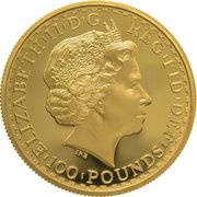 100 Pounds - Elizabeth II 4th portrait; 1 oz Fine Gold obverse image