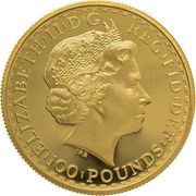 100 Pounds - Elizabeth II 4th portrait; 1 oz Fine Gold obverse image