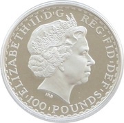 100 Pounds - Elizabeth II 4th portrait; 1 oz Fine Platinum obverse image