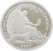 100 Pounds - Elizabeth II 4th portrait; 1 oz Fine Platinum, United Kingdom, 2007 reverse image
