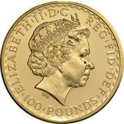 100 Pounds - Elizabeth II 4th portrait; 1 oz Fine Gold obverse image