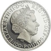 100 Pounds - Elizabeth II 4th portrait; 1 oz Fine Platinum obverse image